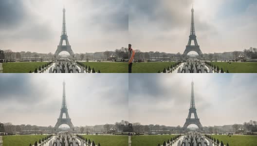 埃菲尔铁塔延时，特罗卡德罗，巴黎高清在线视频素材下载