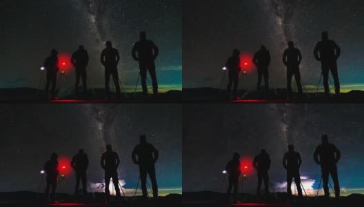 延时长短摄影师拍摄的照片，银河和星迹在夜晚的山。高清在线视频素材下载