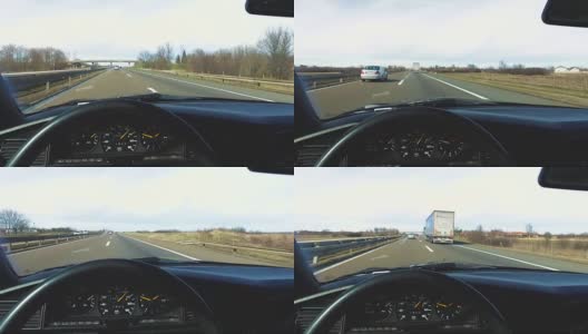 一个男人开着老爷车在高速公路上飞驰高清在线视频素材下载