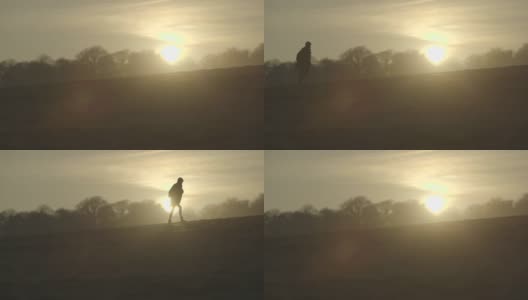 绝对惊人的电影镜头，一个女孩走在夕阳高清在线视频素材下载
