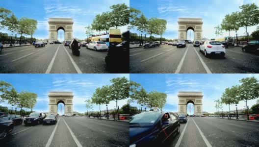 法国巴黎凯旋门附近高峰时段交通堵塞的时间间隔高清在线视频素材下载