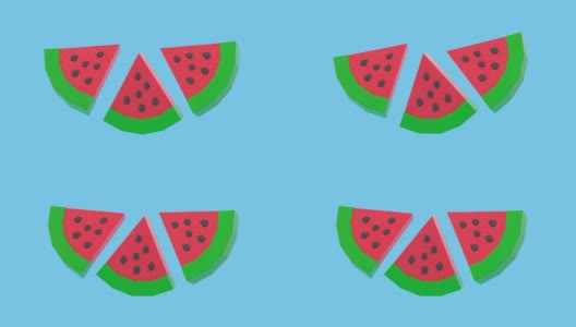 红绿西瓜低聚卡通风格3d渲染蓝色场景高清在线视频素材下载