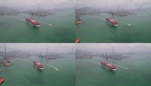 4K分辨率货柜货轮在商业港口码头，香港商业物流和运输业，国际水运高清在线视频素材下载