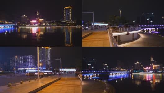 夜间照明三亚市滨江交通大桥湾全景4k中国海南高清在线视频素材下载