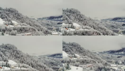 瑞士因特拉肯山坡上的积雪森林-无人机拍摄高清在线视频素材下载