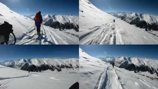 第一人称视角在意大利阿尔卑斯山滑雪高清在线视频素材下载