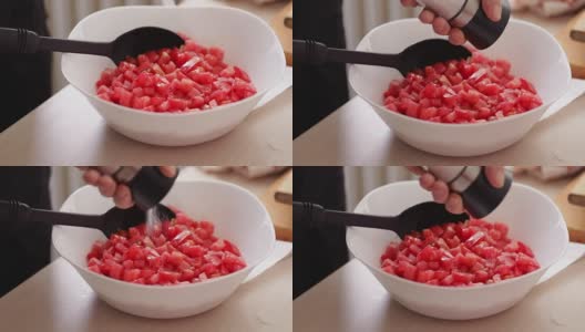 简单的番茄沙拉，制作而成高清在线视频素材下载