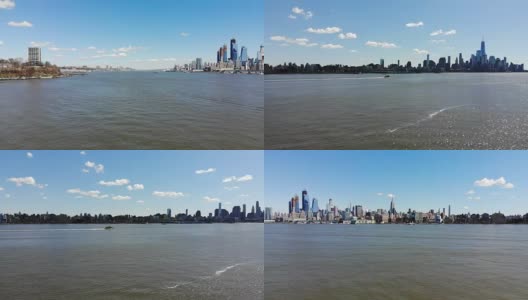 纽约西部，哈德逊河和新泽西霍博肯的航拍视频高清在线视频素材下载
