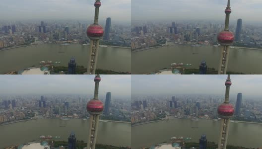 鸟瞰图东方明珠塔和上海外滩高清在线视频素材下载