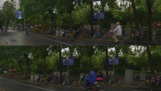 雨天上海城市交通街道全景4k中国高清在线视频素材下载