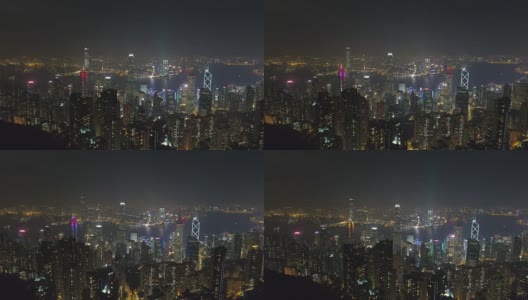 著名的夜景照亮了4k中国香港城湾航拍全景高清在线视频素材下载