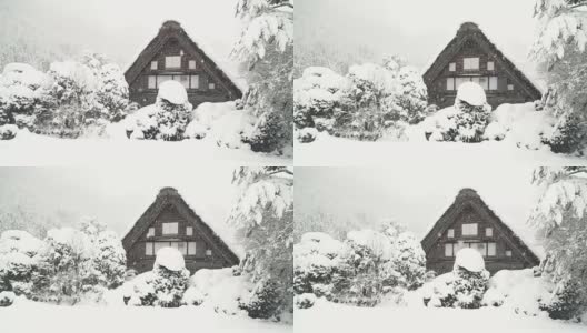 白川村的一座日本木屋下着雪高清在线视频素材下载
