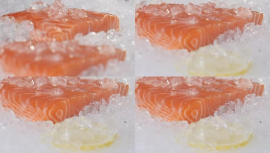 冰冻红鱼切片在市场的特写高清在线视频素材下载