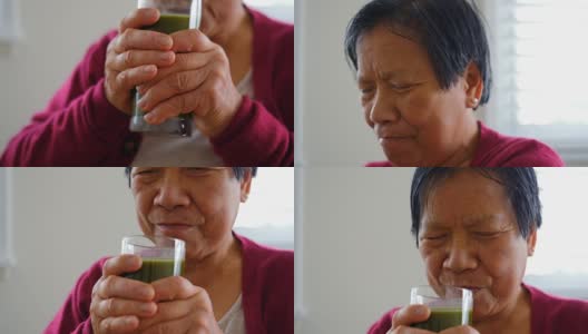 老妇人喝果汁高清在线视频素材下载