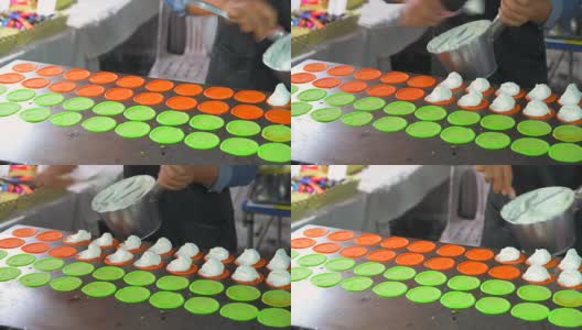 4K电影特写泰国甜点街头小吃的烹饪叫东京街头小吃油炸高清在线视频素材下载