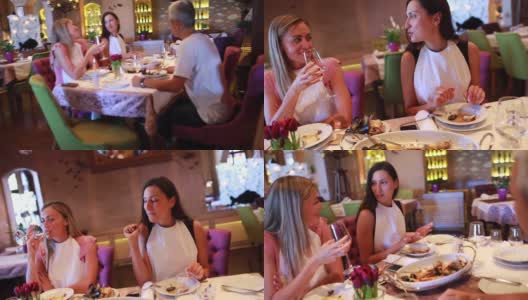 一群朋友在一家不错的餐厅用餐高清在线视频素材下载