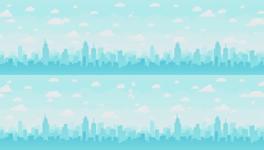 在城市天际线上方的蓝色天空上移动的云- 4K可循环视频高清在线视频素材下载