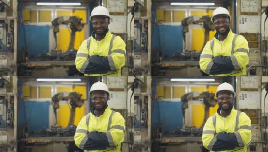 慢动作，双臂交叉的非洲黑人工程师高清在线视频素材下载