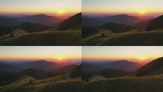 夕阳下盛开的黄色向日葵在山景上高清在线视频素材下载