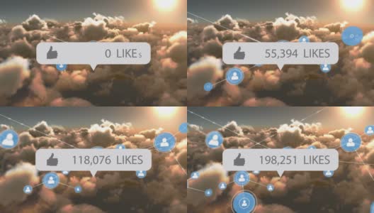 社交媒体的动画，如通知和沟通网络在日落天空的云高清在线视频素材下载