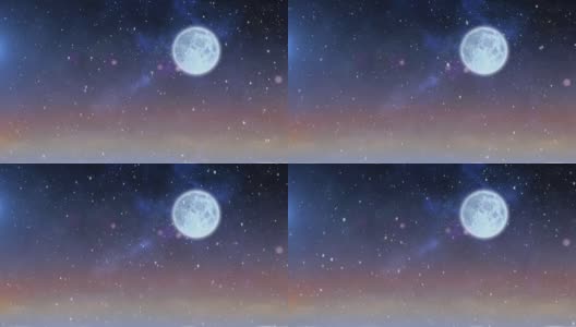 圣诞雪花的动画，伴着满月，在繁星点点的夜空高清在线视频素材下载