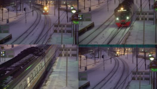 D '在下雪的夜晚，乘火车上下班高清在线视频素材下载
