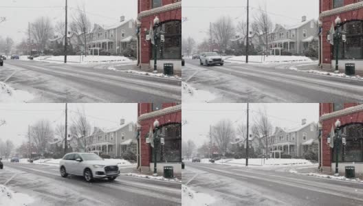 小镇主街的冬季建立镜头高清在线视频素材下载