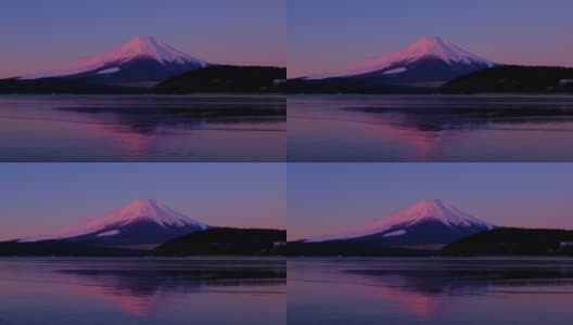在冰冻的山中湖畔，黎明时分的红富士高清在线视频素材下载