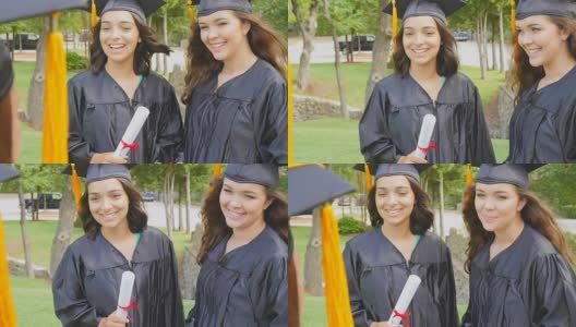 女大学毕业生或高中毕业生在毕业后互相祝贺高清在线视频素材下载
