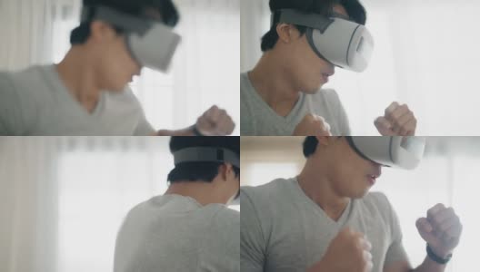 5G生活方式:运动型男子使用VR 3d眼镜高清在线视频素材下载