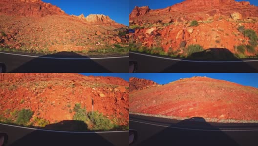 一辆汽车行驶在亚利桑那州一条风景优美的公路上高清在线视频素材下载