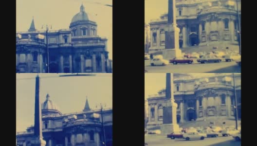20世纪80年代，罗马图拉真广场上的图拉真柱、乌尔皮亚大教堂和圣母玛利亚最圣名教堂高清在线视频素材下载