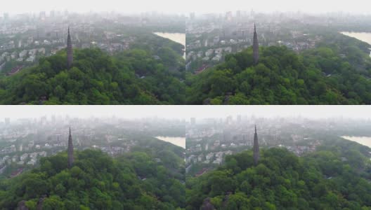 鸟瞰图天际线，城市景观和杭州宝塔高清在线视频素材下载