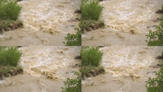 春季暴雨期间，浑河汛期出现脏水。高清在线视频素材下载