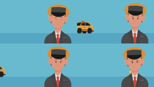 出租车服务车和司机动画高清在线视频素材下载