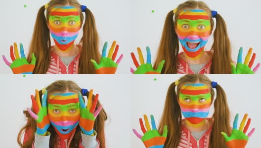 年轻女子与艺术化妆为儿童表演高清在线视频素材下载