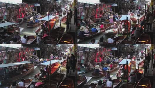 在Damnoen Saduak水上市场，木船忙着运送人高清在线视频素材下载