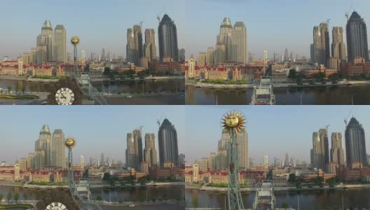 天津现代建筑鸟瞰图和城市景观，实时。高清在线视频素材下载