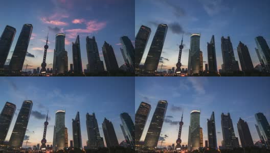 T/L上海金融区地标白天到晚上高清在线视频素材下载