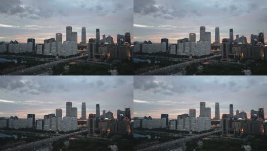 鸟瞰图北京天际线在黄昏高清在线视频素材下载