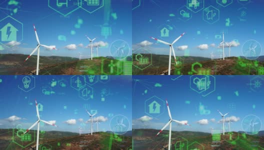 风力发电厂和技术。智能电网。可再生能源。可持续的资源。高清在线视频素材下载