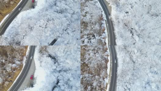 汽车行驶在通往森林的雪路上高清在线视频素材下载