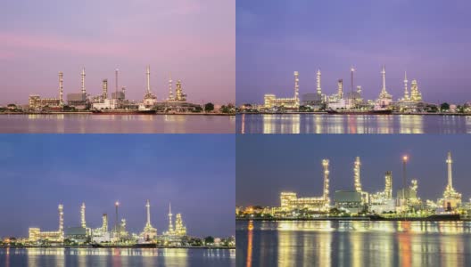 日夜延时:炼油厂的工作高清在线视频素材下载
