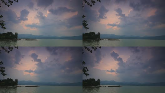 黎明时分的青石潭湖，中国桂林陵川县高清在线视频素材下载