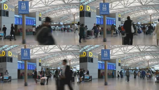 时光流逝:韩国首尔仁川机场拥挤的人群高清在线视频素材下载
