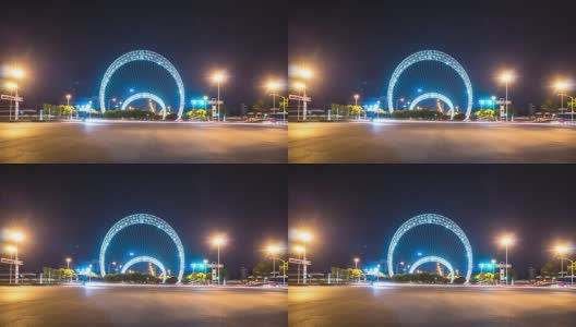 苏州抽象建筑附近的道路交通繁忙。间隔拍摄4 k高清在线视频素材下载