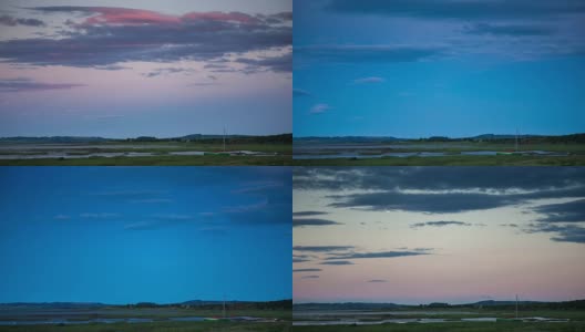 在诺森伯兰郡的湿地上，月亮升起——时光流逝高清在线视频素材下载