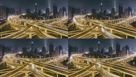 T/L WS HA PAN City Traffic and Intersection at Night /上海，中国高清在线视频素材下载