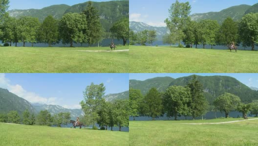 高清慢镜头:湖边骑马高清在线视频素材下载