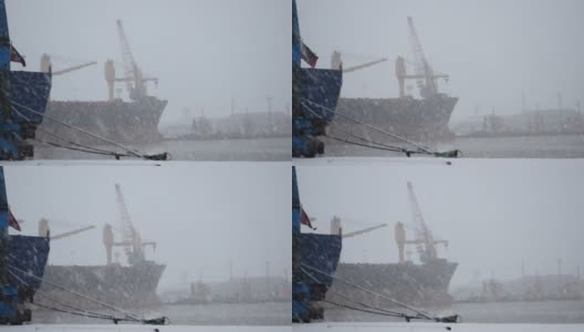 明汉码头有暴风雪高清在线视频素材下载